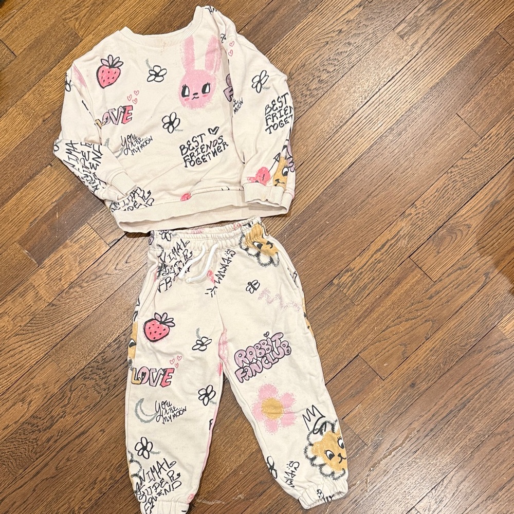 Zara Kids Cream Set with Pink and Yellow Prints